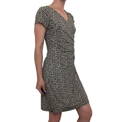 The Limited Black & Cream Polka Dot Wrap V-Neck Short Sleeve Mini Dress