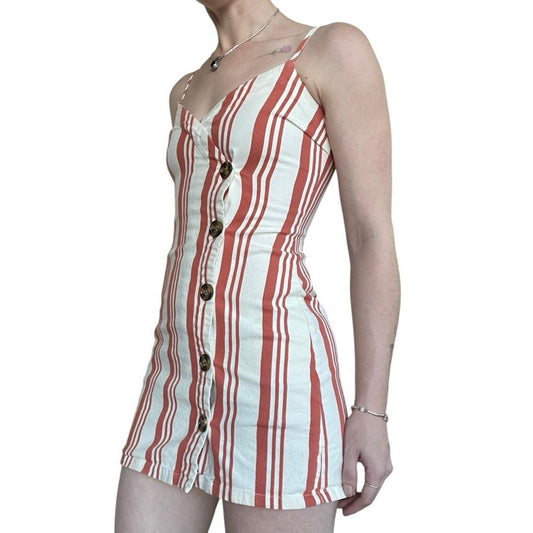 Sky and Sparrow Orange & White Striped Button Down V-Neck Mini Dress