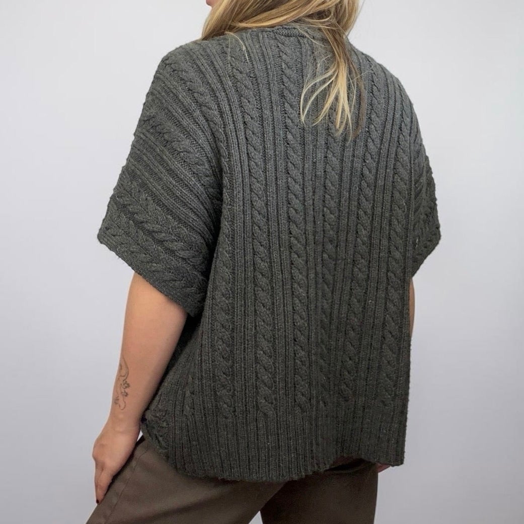 Coldwater Creek Grey Cable Knit Short Sleeve Cardigan Sweater