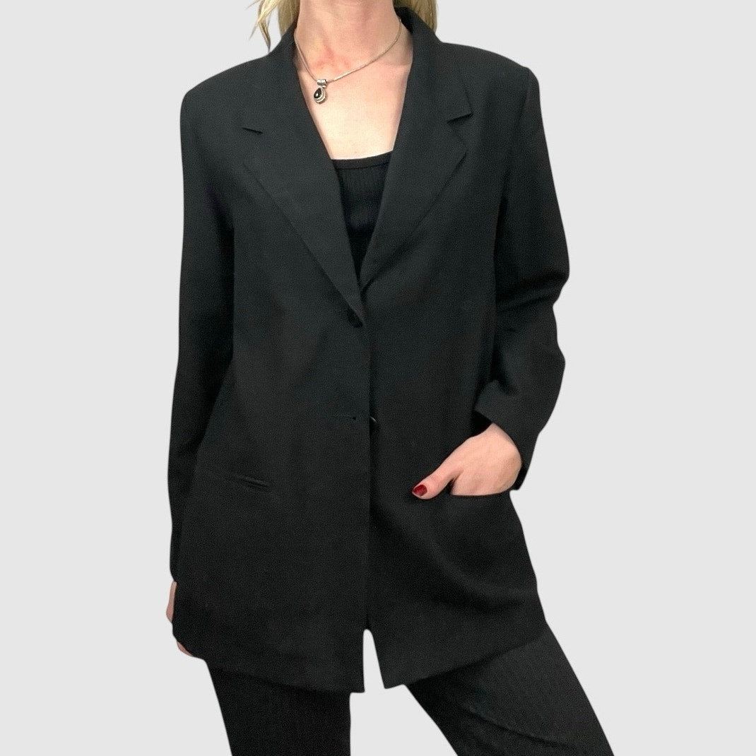 Sag Harbor Vintage Black Button Down Blazer with Shoulder Pads