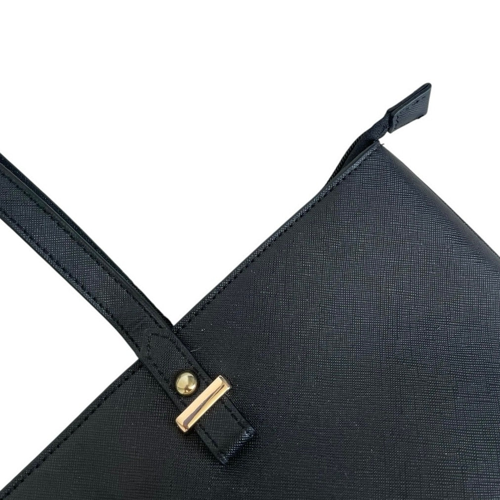 LoveVook Black Faux Leather Structured Tote Bag