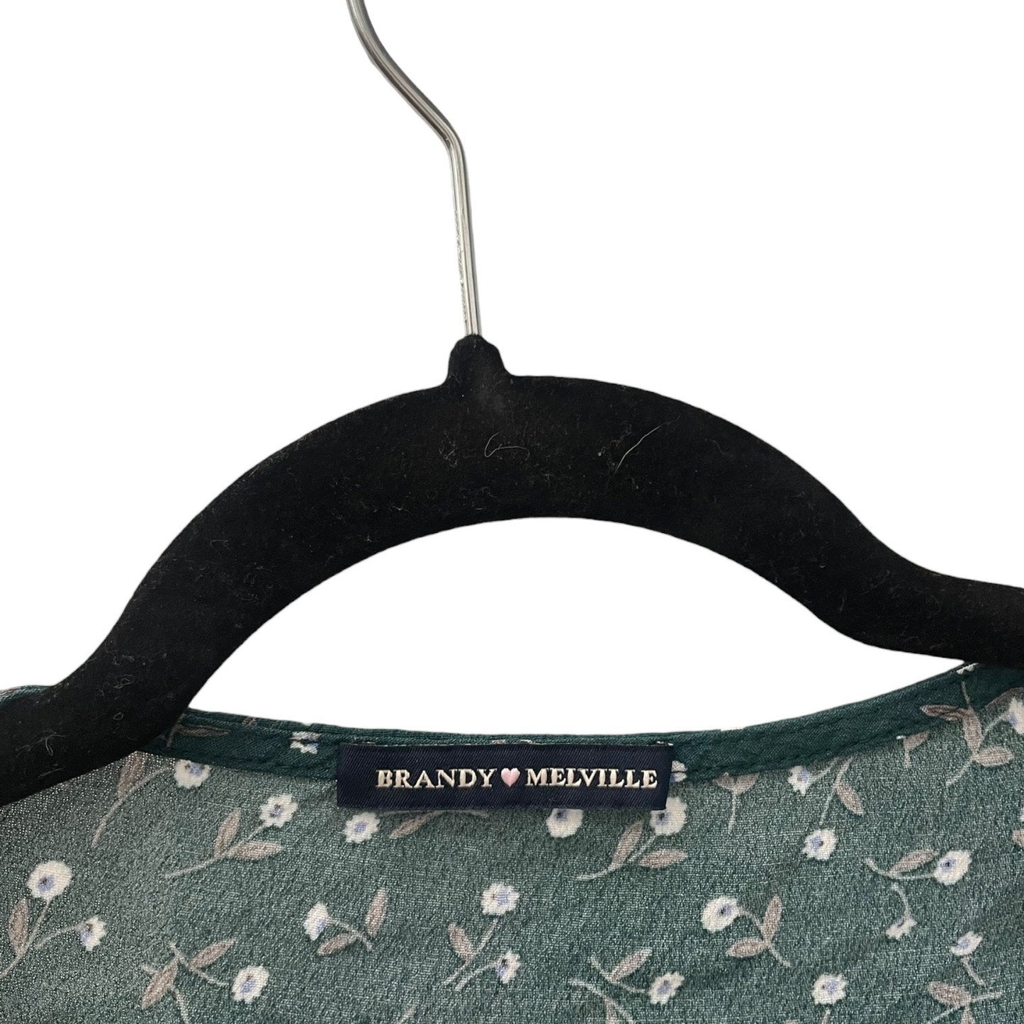 Brandy Melville Green Floral V-Neck Wrap Top