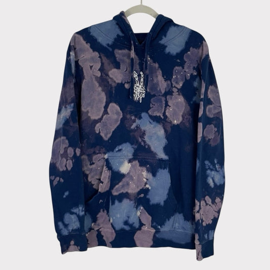 Purple Tie Dye Skeleton Hand Peace Sign Graphic Hoodie Sweatshirt