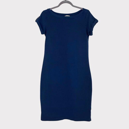 Doncaster Soft Navy Blue Button Short Sleeve Dress