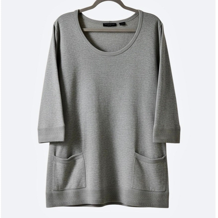 Jeanne Pierre Grey Cropped Sleeve Crewneck Sweater