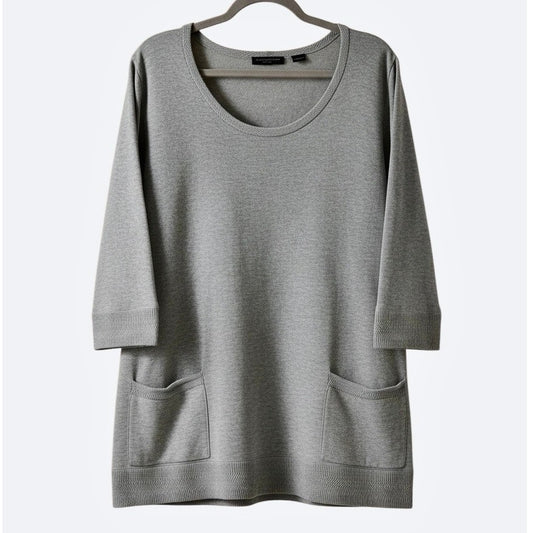 Jeanne Pierre Grey Cropped Sleeve Crewneck Sweater