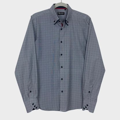Re camicia di moda Mens Blue Embroidered Long Sleeve Button Down Shirt