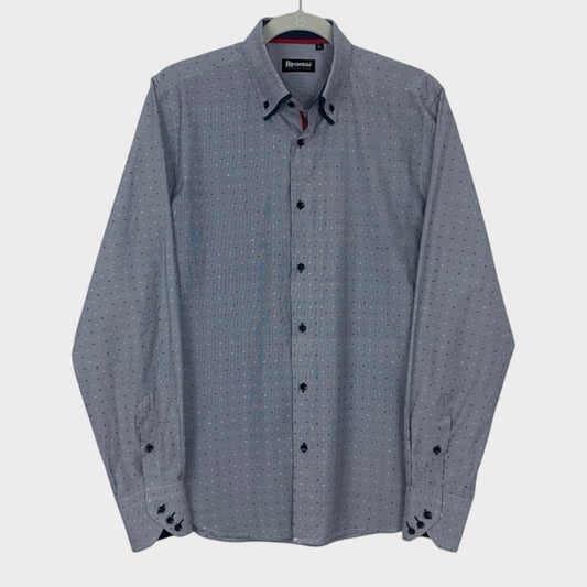 Re Camicia Di Moda Mens Blue Embroidered Button Down Dress Shirt