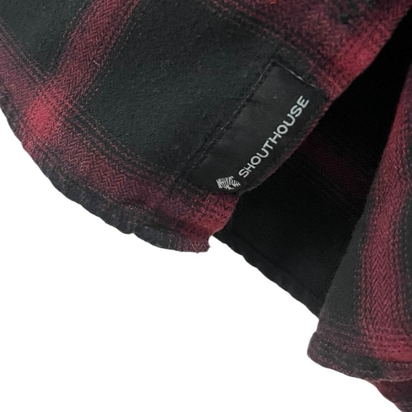 Shouthouse Mens Red & Black Plaid Long Sleeve Button Down Flannel Shirt