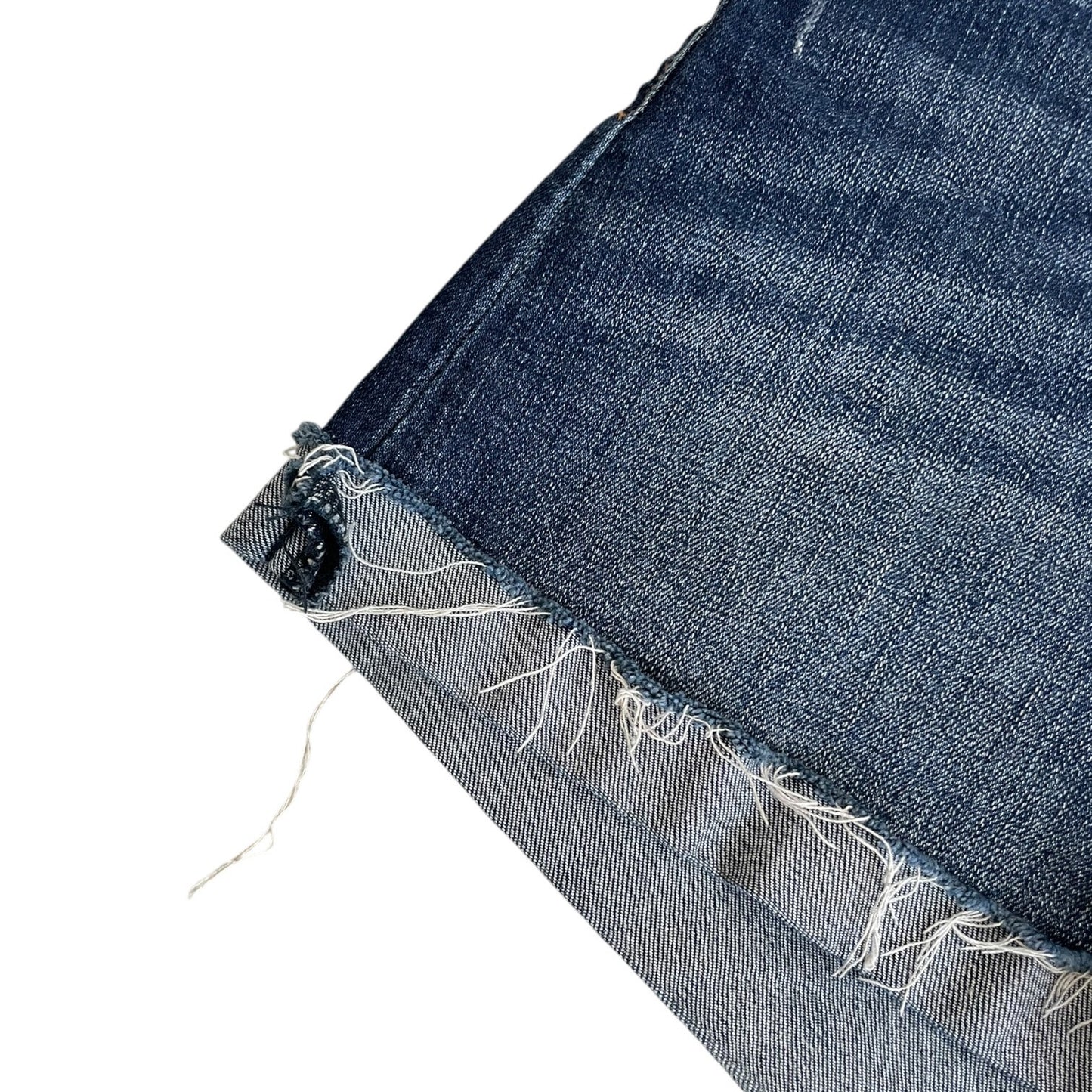 Kancan Dark Wash Distressed High Rise Mini Jean Shorts