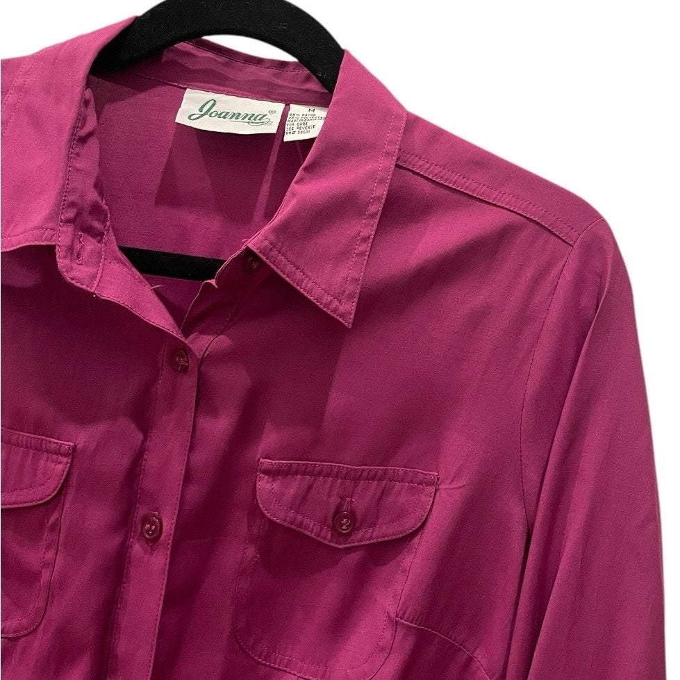 Joanna Vintage Vibrant Magenta Long Sleeve Button Down Blouse