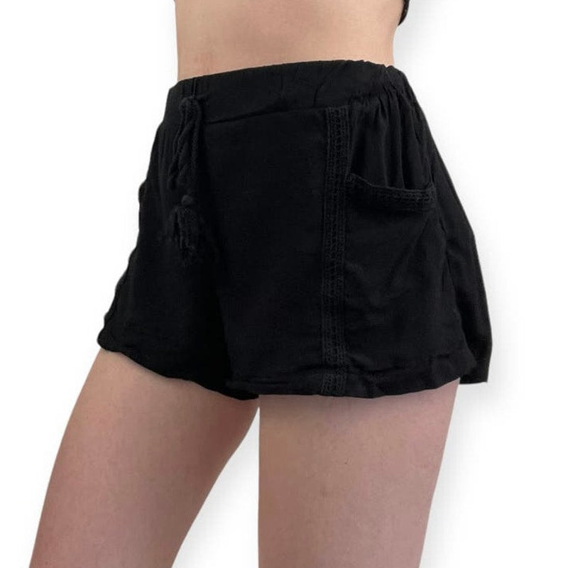 Cotton: On Black Boho Stretchy Casual Mini Shorts