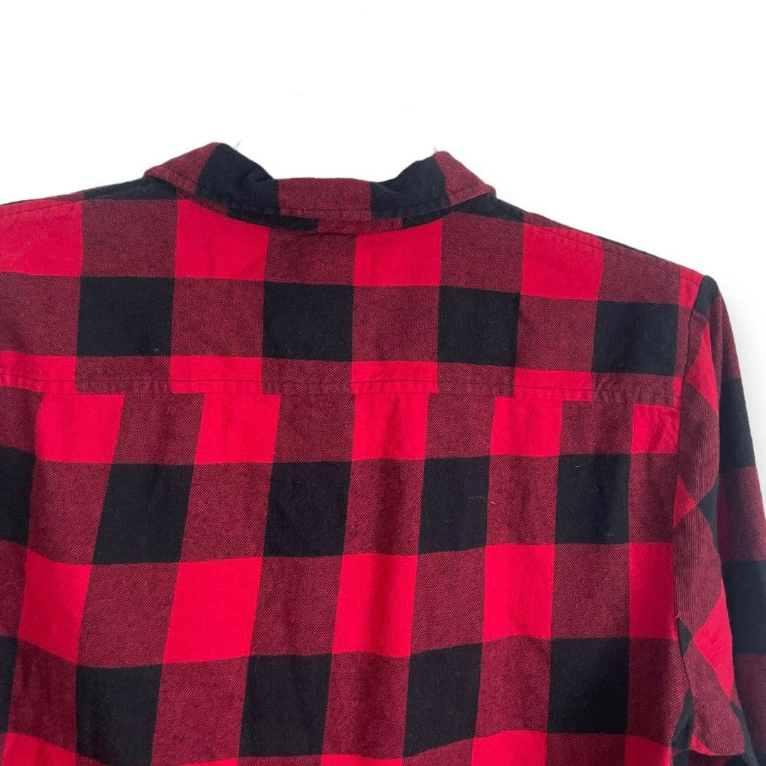 Forever 21 Mens Red and Black Plaid Long Sleeve Button Down Shirt