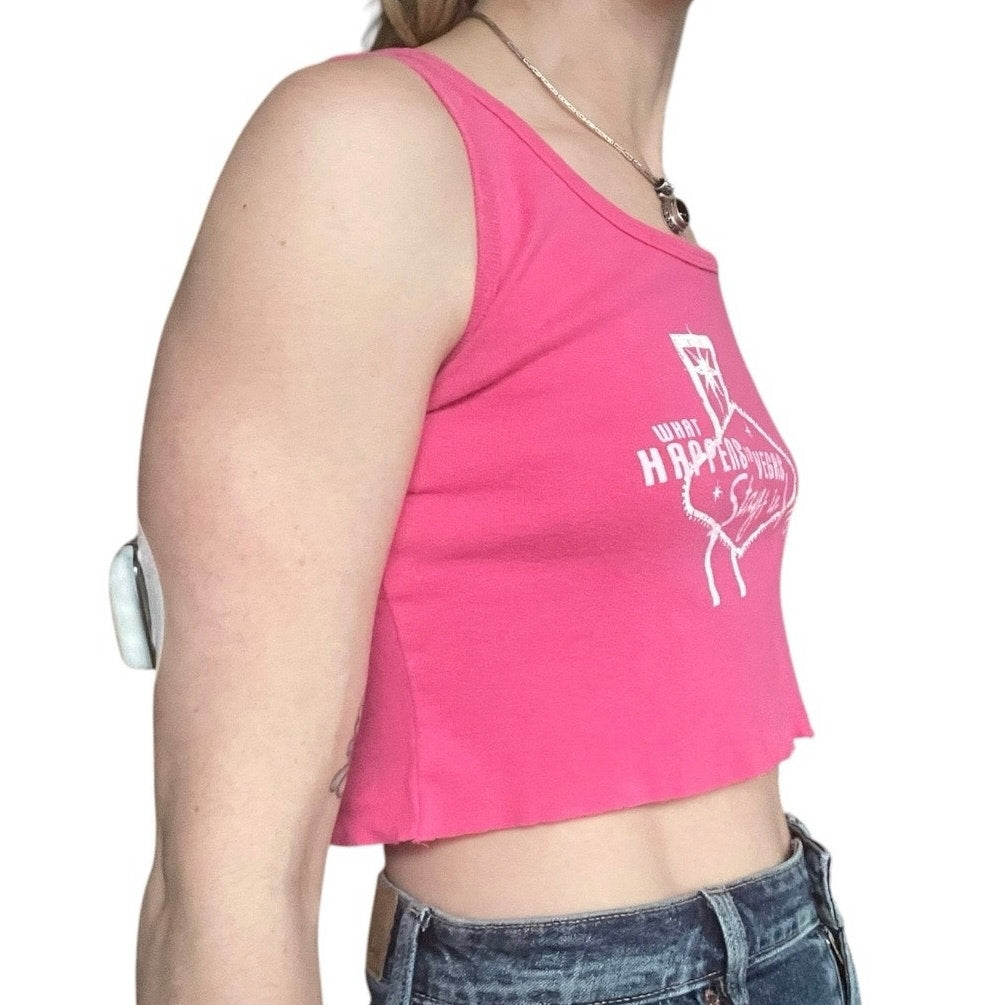 Anvil Pink Las Vegas Cropped Graphic Tank Top