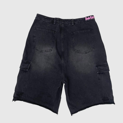 BELACARTES Mens Black Denim Cargo Shorts