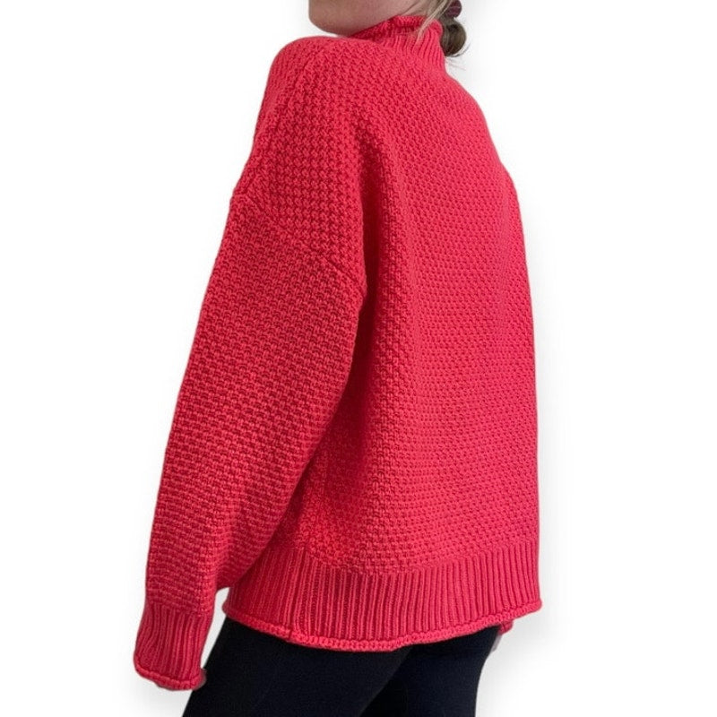 Zesica Bright Pink Knit High Neck Sweater