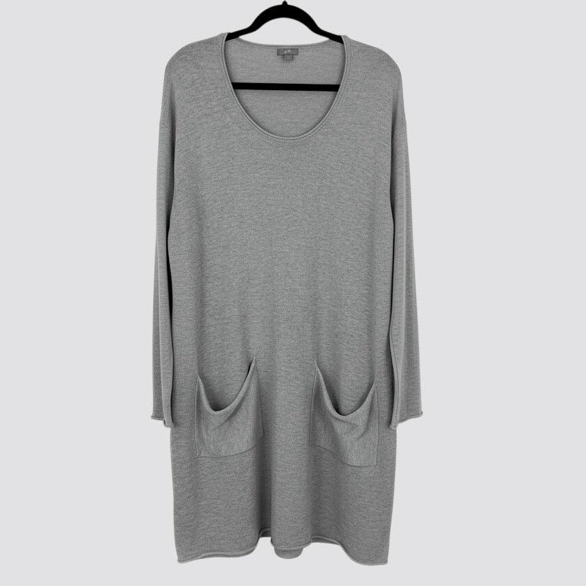 J. Jill Grey Knit Scoop Neck Long Sweater