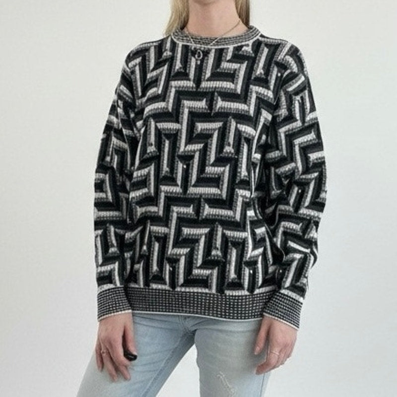 AREA Vintage Black & Grey Geometric Knit Crewneck Sweater