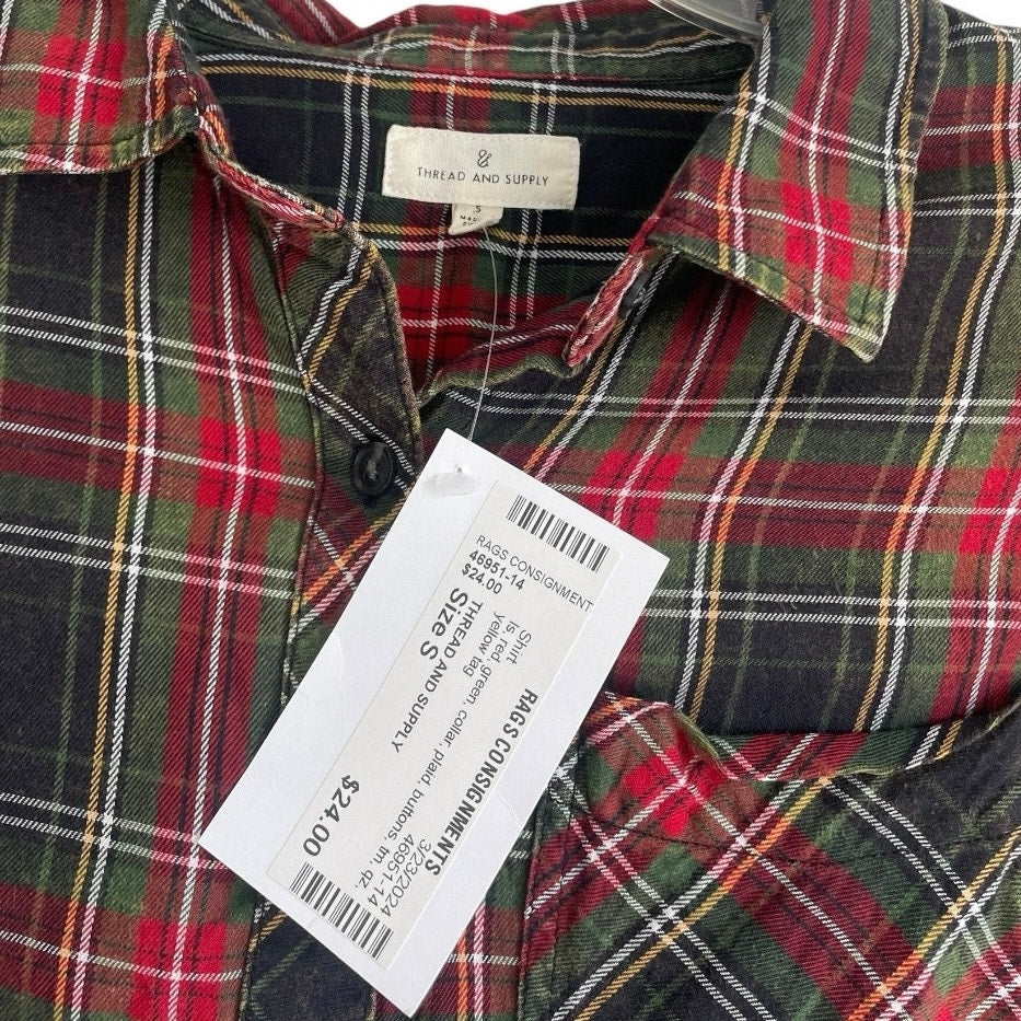 NWT Thread and Supply Red and Green Plaid Button Down Top