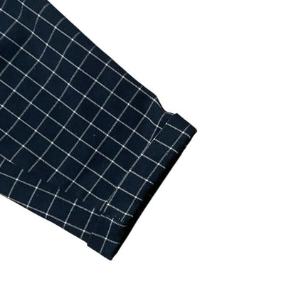 Nasty Gal Navy Blue & White Grid Check High Rise Cuffed Trousers