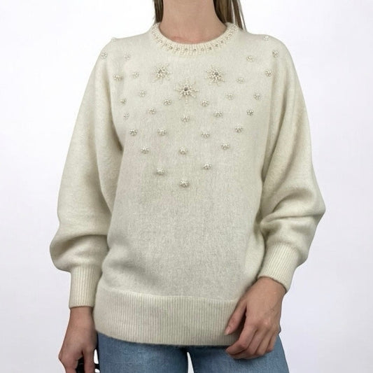 Eddie Dassin Vintage Cream Knit Embroidered Sweater