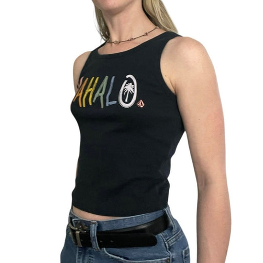 Volcom Black Mahalo Rainbow Palm Tree Graphic Tank Top