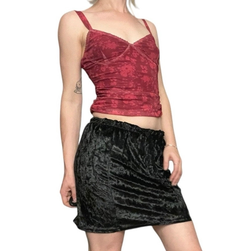 Black Crushed Velvet Mini Skirt