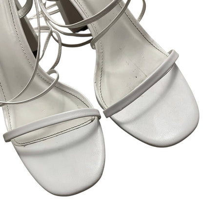 Lulus White Strappy Lace Up Faux Leather Open Toe High Block Heels
