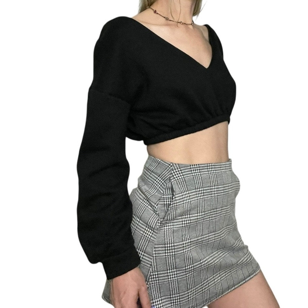 Nasty Gal Black Cropped V-Neck Sweatshirt