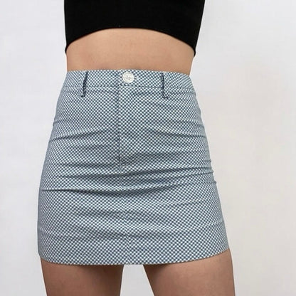 Sky and Sparrow Blue & White Patterned Mini Skirt