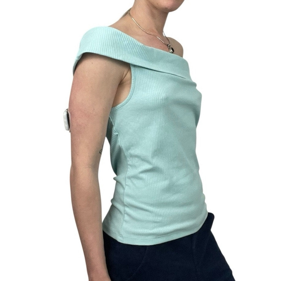 NWT Old Navy Blue Off the Shoulder Foldover Ribbed Blouse