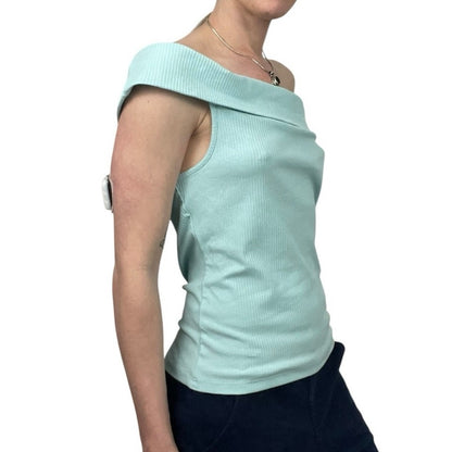 NWT Old Navy Blue Off the Shoulder Foldover Ribbed Blouse