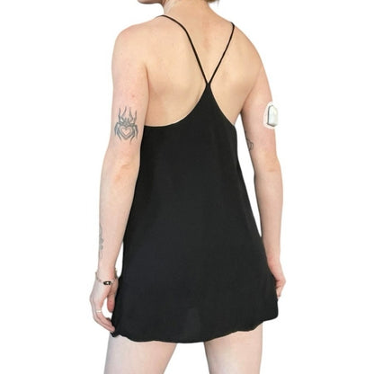 Honey Punch Sheer Black Mini V-Neck Open Back Slip Dress
