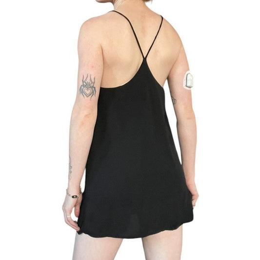 Honey Punch Sheer Black Mini V-Neck Open Back Slip Dress