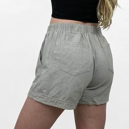Grey Cotton Drawstring Mini Shorts