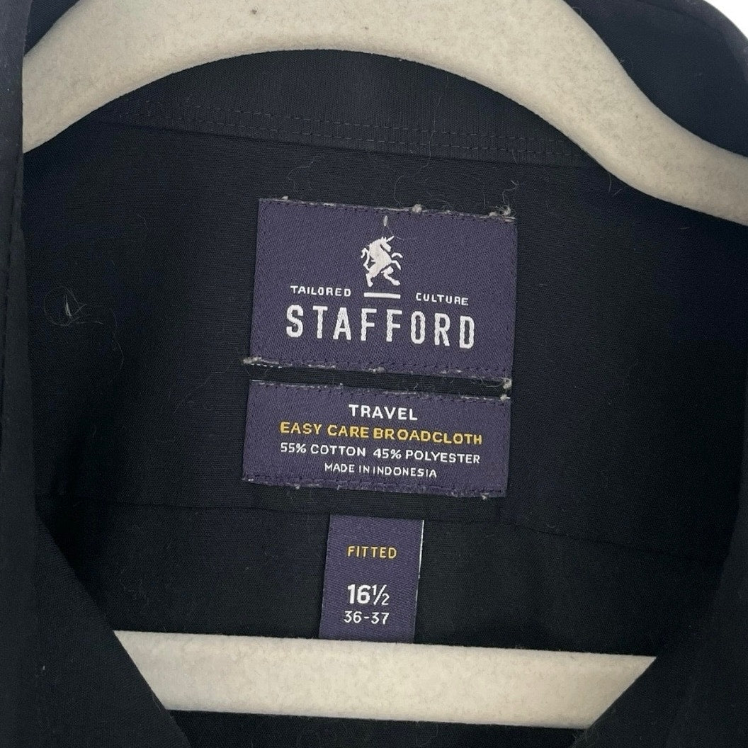 Stafford Mens Black Travel Button Down Long Sleeve Fitted Dress Shirt