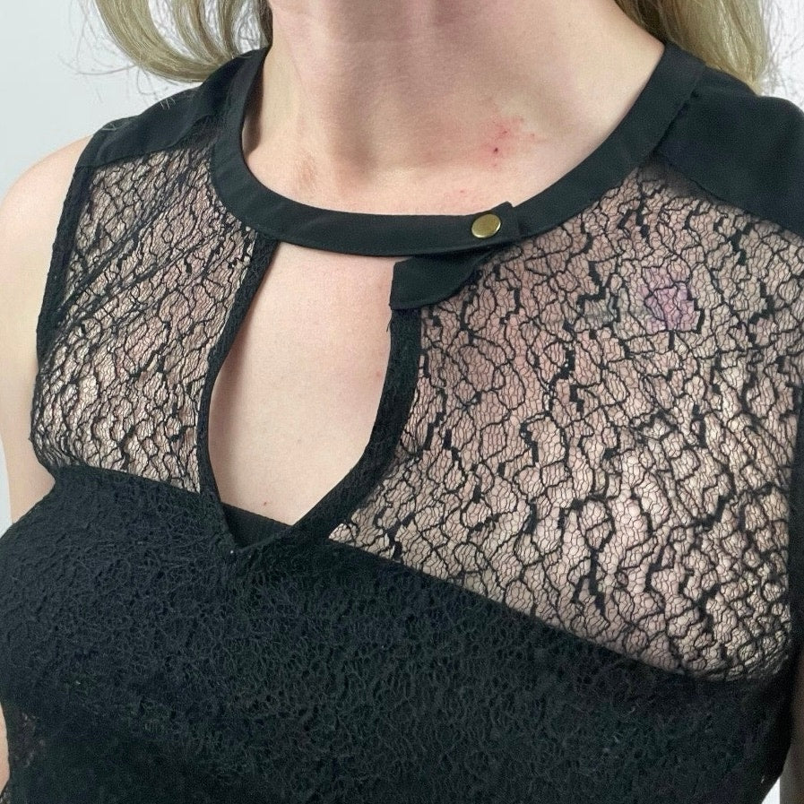 H&M Sheer Black Lace Keyhole Tank Top Blouse