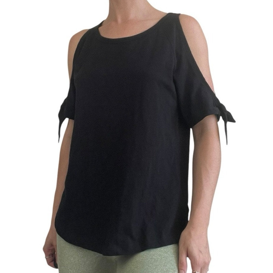 Sanctuary Black Soft Cold Shoulder Knot Sleeve Blouse