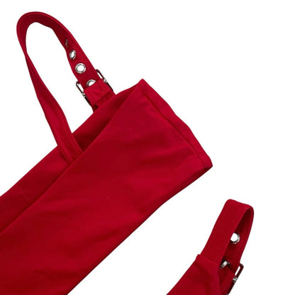 Red Buckle Grommet Cheeky Bikini Set