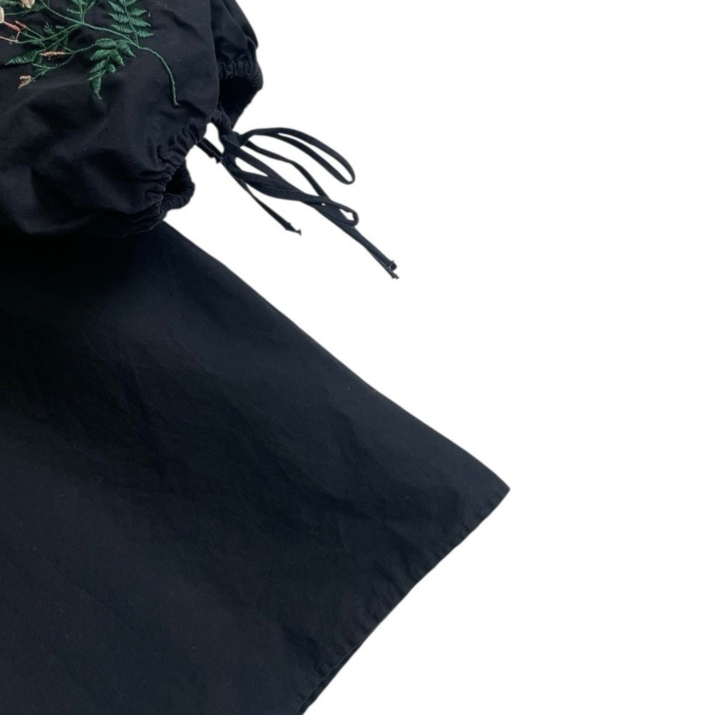 Trafaluc by Zara Black Mini Dress with Lace Up Floral Embroidered Long Sleeves