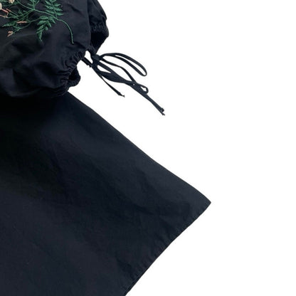 Trafaluc by Zara Black Mini Dress with Lace Up Floral Embroidered Long Sleeves