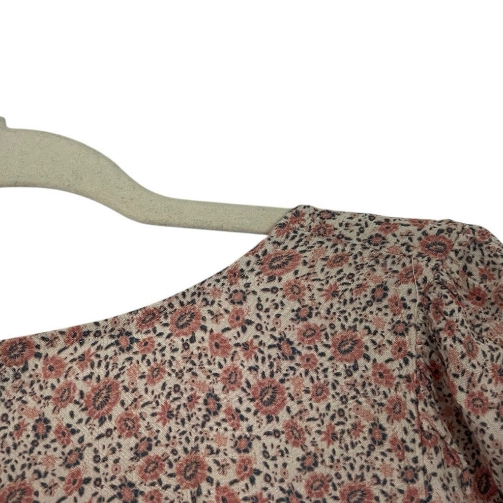 American Eagle Floral Long Sleeve Tie Front V-Neck Ruched Blouse