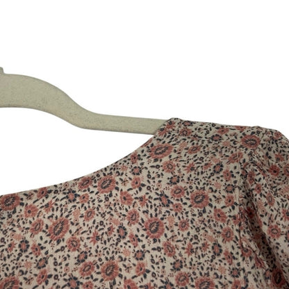 American Eagle Floral Long Sleeve Tie Front V-Neck Ruched Blouse