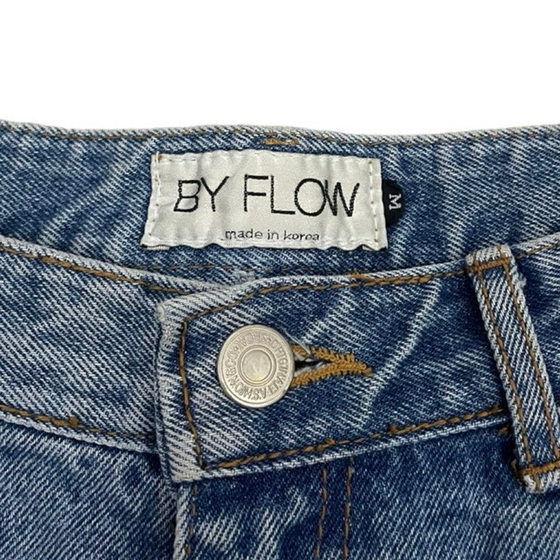 By Flow Patchwork Distressed High Rise Mini Denim Jean Shorts