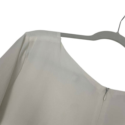 Belongsci Vintage Sheer White Bell Sleeve V-Neck Mini Dress