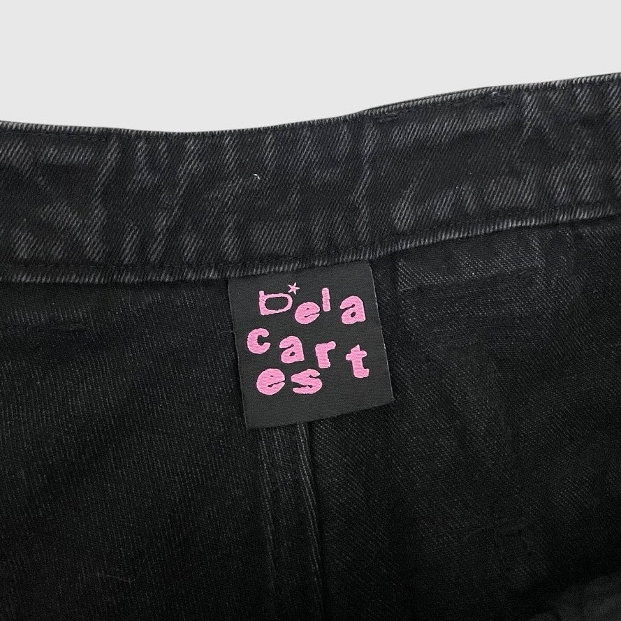 BELACARTES Mens Black Denim Cargo Shorts