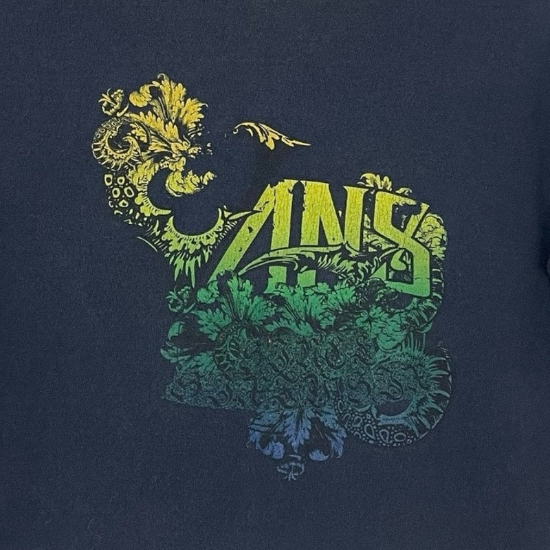 VANS Navy Blue & Yellow Floral Logo Ringer Cropped Top