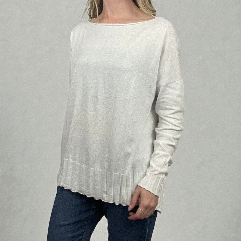 Planet White Long Sleeve Ribbed Hem Top
