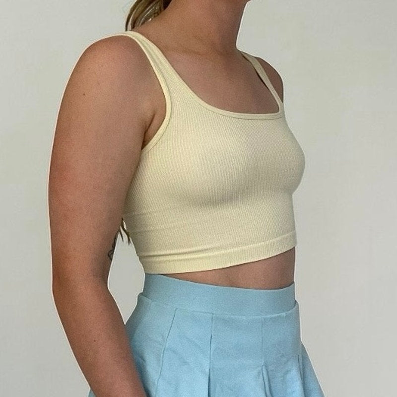 OQQ Cream Ribbed Cropped Tank Top