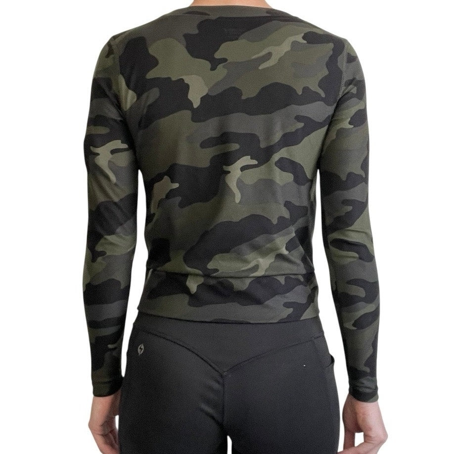 Old Navy Active Breathe On Green Camouflage Long Sleeve Faux Wrap Top